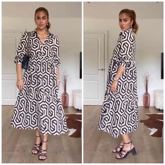 H&M Geometric Print Shirt Dress New - Picture 1 of 10